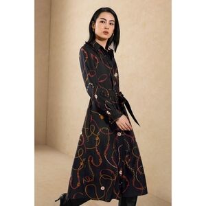 Lily Silk | Louisville Chain Print Trench Dress Size XS Equestrian Preppy Silk
